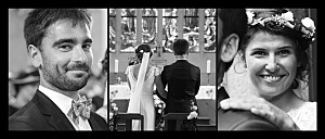 Carte de remerciement mariage classique 3 photos (panoramique) noir Carte de remerciement mariage classique 3 photos (panoramique) noir