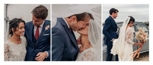 Carte de remerciement mariage Panoramique (3 photos) blanc - Recto