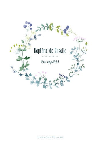 Menu de baptême Bouquet sauvage bleu - Page 1 Menu de baptême Bouquet sauvage bleu - Page 1