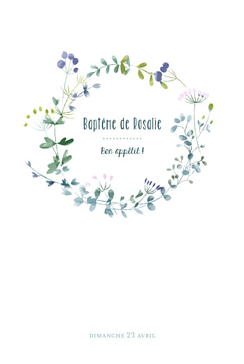 Menu de baptême Bouquet sauvage violet Menu de baptême Bouquet sauvage violet