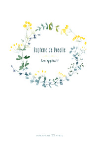 Menu de baptême jaune bouquet sauvage jaune Menu de baptême jaune bouquet sauvage jaune