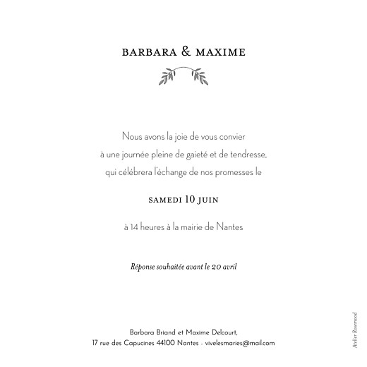 Faire-part de mariage Psyché vert - Verso Faire-part de mariage Psyché vert - Verso