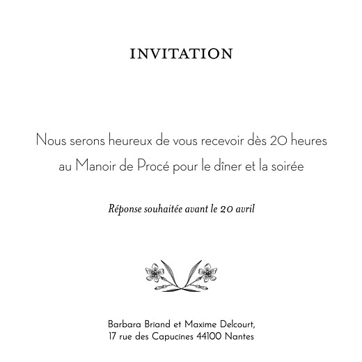 Carton d'invitation mariage Psyché vert - Verso Carton d'invitation mariage Psyché vert - Verso