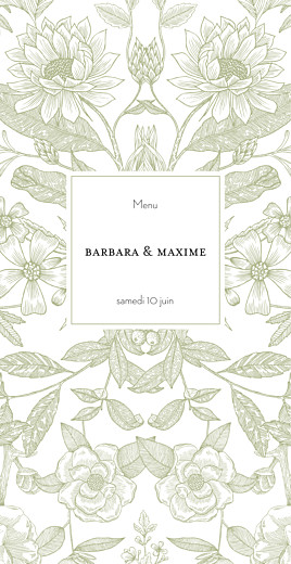 Menu de mariage Pysché (4 pages) Vert - Page 1 Menu de mariage Pysché (4 pages) Vert - Page 1