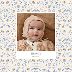 Faire-part de naissance motifs l'envolée bleu Faire-part de naissance motifs l'envolée bleu