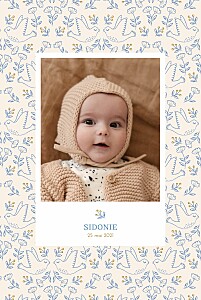 Faire-part de naissance motifs l'envolée bleu Faire-part de naissance motifs l'envolée bleu