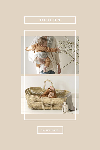 Faire-part de naissance Nuance graphique portrait beige - Recto Faire-part de naissance Nuance graphique portrait beige - Recto