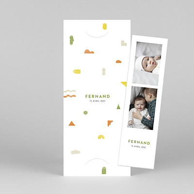 Faire-part de naissance vert totem (marque-page) orange Faire-part de naissance vert totem (marque-page) orange