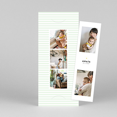 Faire-part de naissance vert rayures pastel (marque-page) vert Faire-part de naissance vert rayures pastel (marque-page) vert