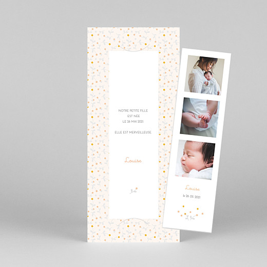 Faire-part de naissance Liberty baies (marque-page) orange - Vue 1 Faire-part de naissance Liberty baies (marque-page) orange - Vue 1