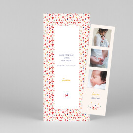 Faire-part de naissance Liberty baies (marque-page) rouge Faire-part de naissance Liberty baies (marque-page) rouge