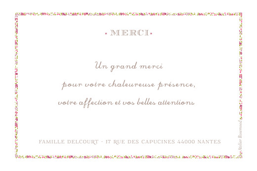 Carte de remerciement Merci croix huguenote rose - Verso