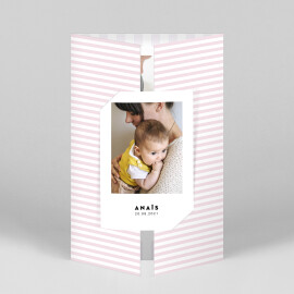Faire-part de naissance Rayures pastel (fenêtre portrait) rose
