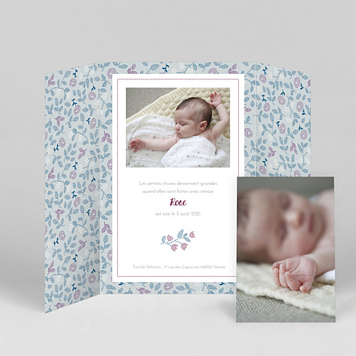 Faire-part de naissance Broderie florale (fenêtre portrait) bleu - Vue 2 Faire-part de naissance Broderie florale (fenêtre portrait) bleu - Vue 2