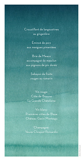 Menu de mariage Aquarelle deep menthe - Verso Menu de mariage Aquarelle deep menthe - Verso