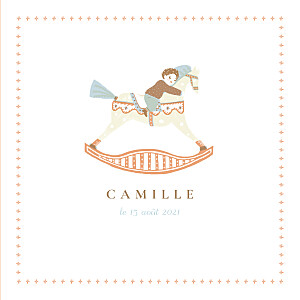 Faire-part de naissance beige cheval à bascule (garçon) châtain Faire-part de naissance beige cheval à bascule (garçon) châtain