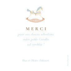 Carte de remerciement Petit cheval à bascule blanc