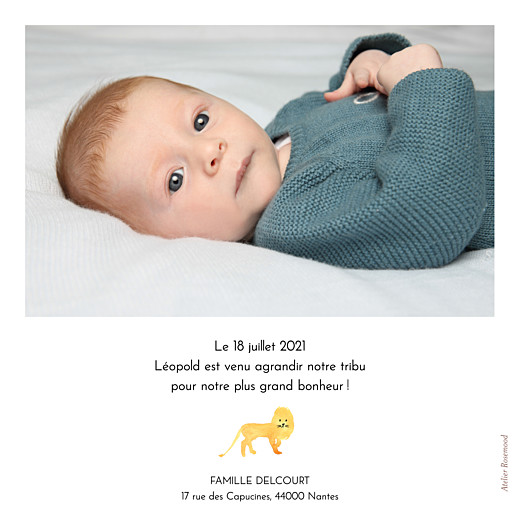 Faire-part de naissance Savane blanc - Verso Faire-part de naissance Savane blanc - Verso