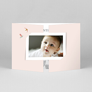 Faire-part de naissance Oiseaux de paradis (fenêtre paysage) rose Faire-part de naissance Oiseaux de paradis (fenêtre paysage) rose