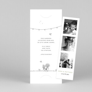 Carte de remerciement mariage Promesse bohème (marque-page) blanc