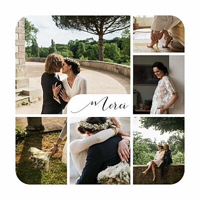 Carte de remerciement mariage Tendre innocence (photos) blanc finition Carte de remerciement mariage Tendre innocence (photos) blanc finition