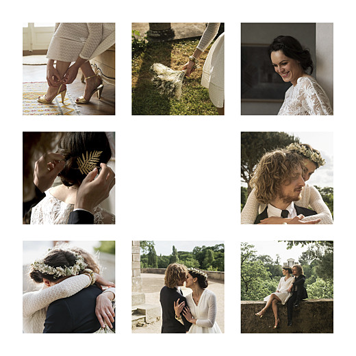 Carte de remerciement mariage Simple 8 photos (dorure) blanc Carte de remerciement mariage Simple 8 photos (dorure) blanc