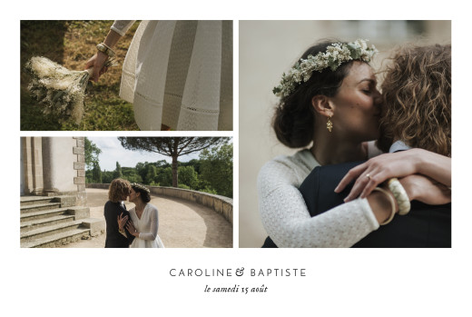 Carte de remerciement mariage Infiniment 3 photos blanc - Recto
