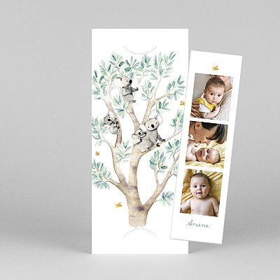 Faire-part de naissance original 4 koalas en famille (marque-page) Faire-part de naissance original 4 koalas en famille (marque-page)