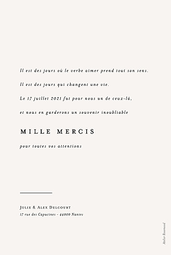 Carte de remerciement mariage Jeune pousse beige - Verso Carte de remerciement mariage Jeune pousse beige - Verso