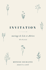 Carton d'invitation mariage Herbier (Portrait) beige