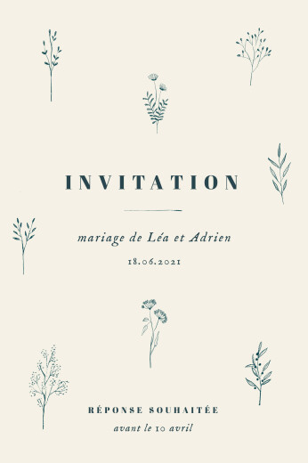 Carton d'invitation mariage Herbier (Portrait) beige - Recto Carton d'invitation mariage Herbier (Portrait) beige - Recto