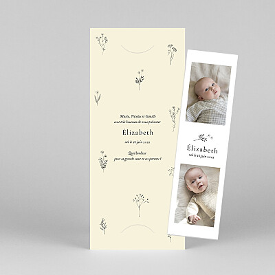 Faire-part de naissance fleur herbier (marque-page) beige Faire-part de naissance fleur herbier (marque-page) beige