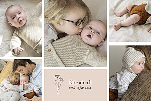 Faire-part de naissance blanc herbier (6 photos) rose Faire-part de naissance blanc herbier (6 photos) rose
