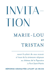 Carton d'invitation mariage moderne capitale bleu Carton d'invitation mariage moderne capitale bleu