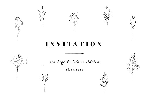 Carton d'invitation mariage Herbier blanc - Recto Carton d'invitation mariage Herbier blanc - Recto