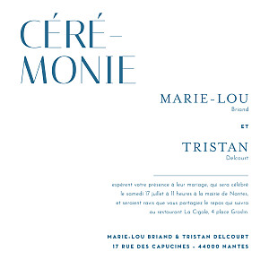 Faire-part de mariage capitale bleu Faire-part de mariage capitale bleu
