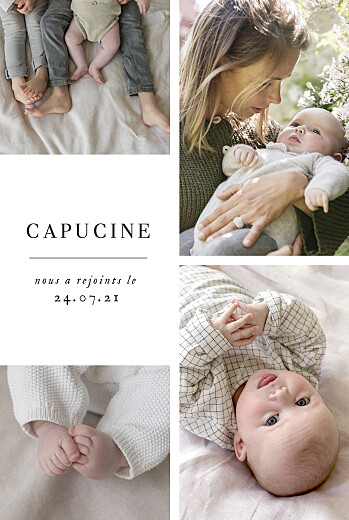 Faire-part de naissance Doux instants (portrait) blanc - Recto Faire-part de naissance Doux instants (portrait) blanc - Recto