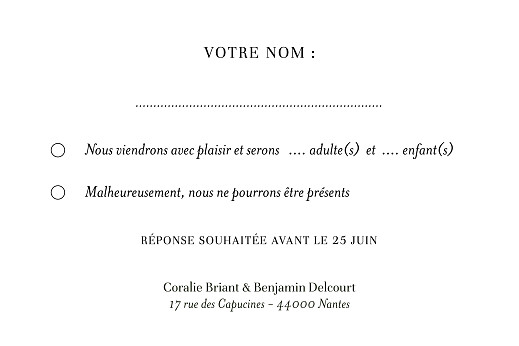 Carton réponse mariage Solstice d'été bleu - Verso Carton réponse mariage Solstice d'été bleu - Verso