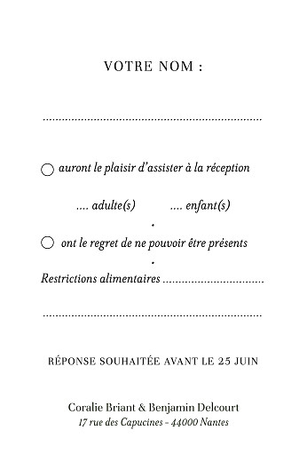 Carton réponse mariage Solstice d'été portrait bleu - Verso Carton réponse mariage Solstice d'été portrait bleu - Verso