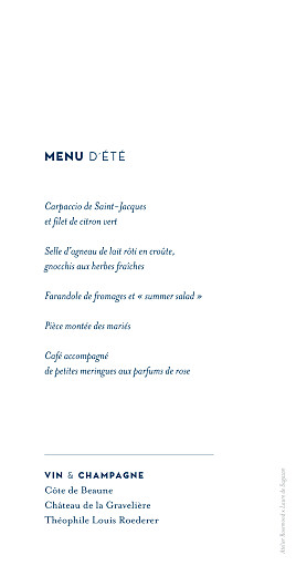 Menu de mariage Laure de Sagazan (recto-verso) bleu - Verso Menu de mariage Laure de Sagazan (recto-verso) bleu - Verso