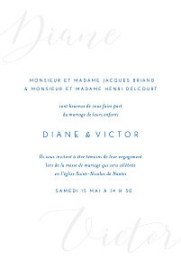 Faire-part de mariage calligraphie bleu Faire-part de mariage calligraphie bleu