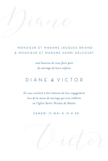 Faire-part de mariage Calligraphie bleu - Recto Faire-part de mariage Calligraphie bleu - Recto