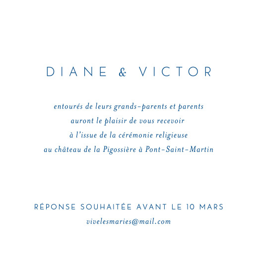 Carton d'invitation mariage Calligraphie bleu - Recto Carton d'invitation mariage Calligraphie bleu - Recto