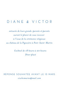 Carton d'invitation mariage Calligraphie bleu