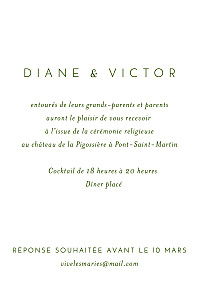 Carton d'invitation mariage classique calligraphie vert sapin Carton d'invitation mariage classique calligraphie vert sapin