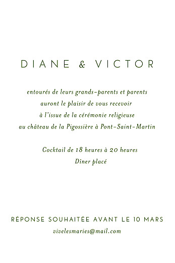 Carton d'invitation mariage Calligraphie vert sapin - Recto Carton d'invitation mariage Calligraphie vert sapin - Recto