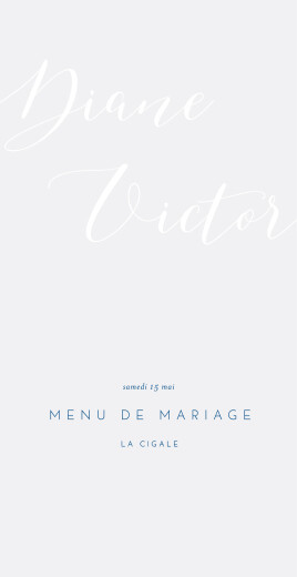 Menu de mariage Calligraphie bleu - Recto Menu de mariage Calligraphie bleu - Recto