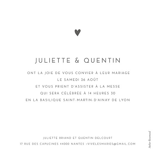Faire-part de mariage Élégant cœur blanc - Verso Faire-part de mariage Élégant cœur blanc - Verso