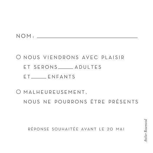 Carton réponse mariage Élégant cœur blanc - Verso Carton réponse mariage Élégant cœur blanc - Verso