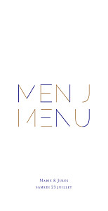 Menu de mariage sans photo love code bleu Menu de mariage sans photo love code bleu